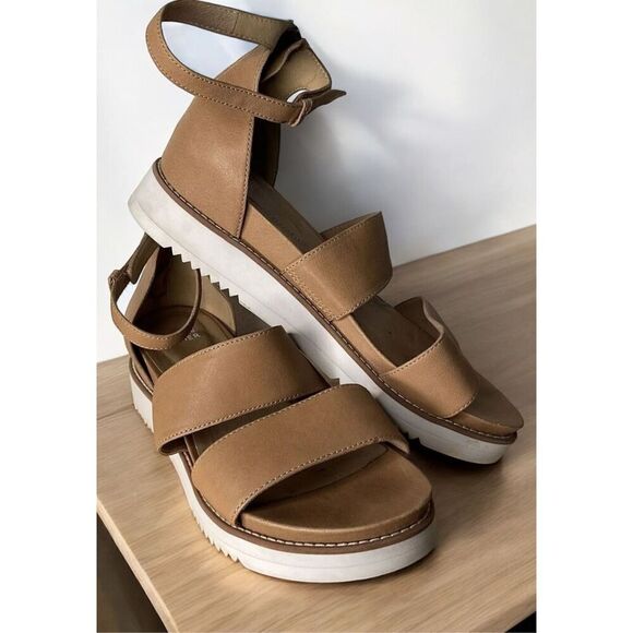 Eileen Fisher Women Strappy Platform Tan /Honey Ankle Straps Back Zip Sandals 10 - Picture 8 of 12